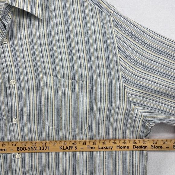 JOSEPH ABBOUD Shirt Mens XL Linen Collection Striped Button Up Woven Blue - Picture 14 of 16